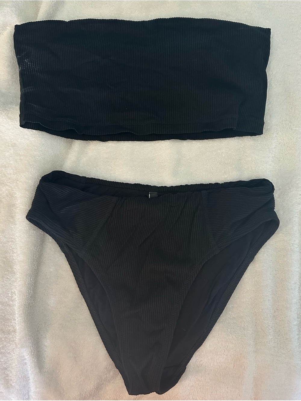 Everything But Water Black Ribbed Bandeau Bikini Set